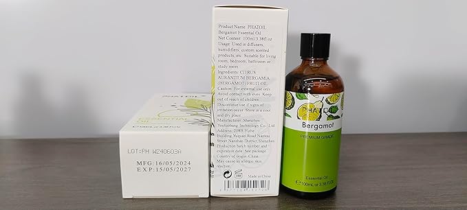 3.38FL.OZ Bergamot Essential Oil, for Aromatherapy Diffusers, Humidifiers, Great for DIY Candle and Soap Making, Huge 100ML Bottle