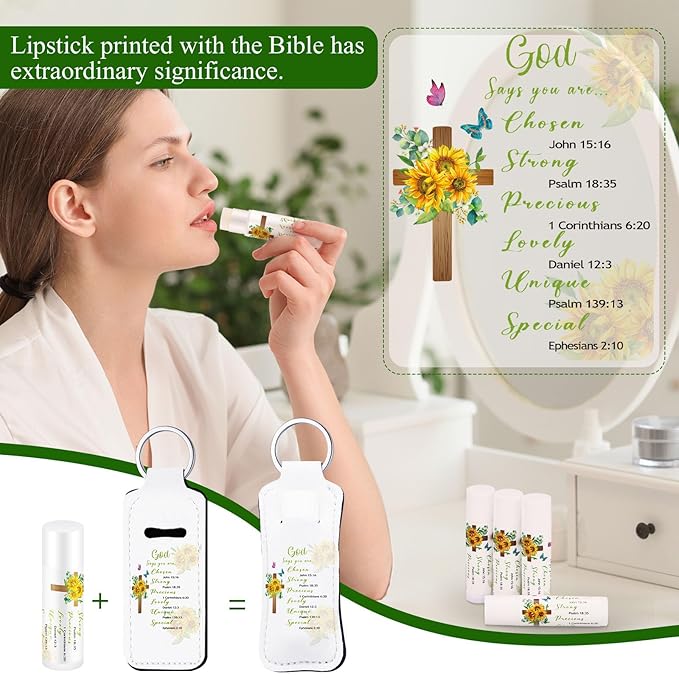 18 Sets Christian Gifts for Mom Bulk Women Church Gifts Scripture Bible Verse Lip Balms Lipstick Holder Keychains Faith Religious Inspirational Party Favors for Teacher Mother(Bible)