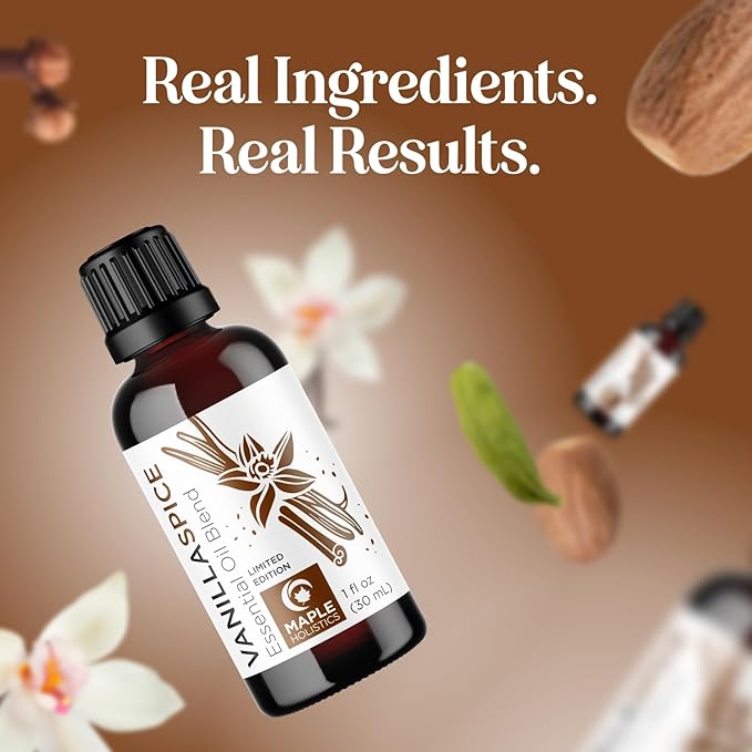 Vanilla Spice Essential Oil Blend for Diffusers, Baths, Candles, Soaps & DIYs - Made With 100% Pure Oils: Nutmeg, Cinnamon, Vanilla, Cardamom & Clove