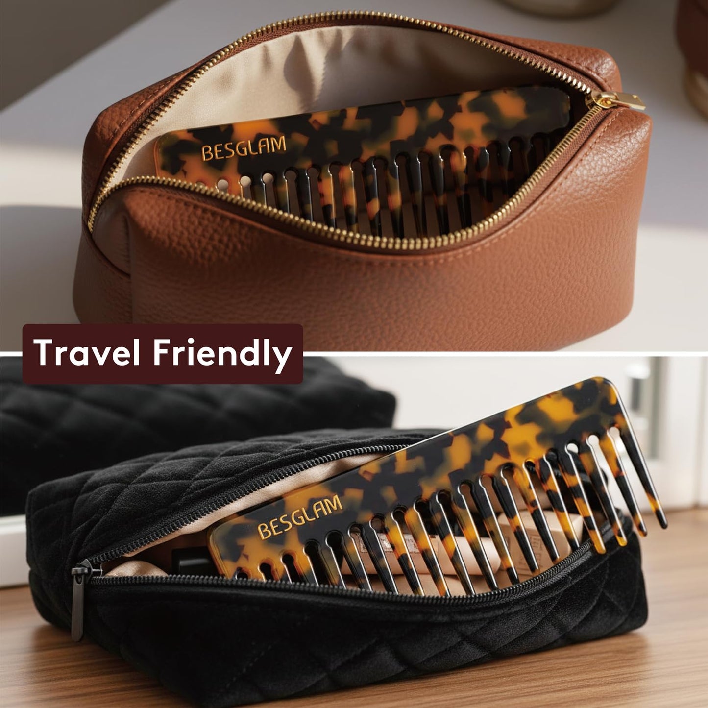 Wide Tooth Comb for Curls & Thick Hair - Large Detangling Comb for Women, 6 Inch Full-hand Length Acetate (Anti-Static), Wet/Dry Use, Reduces Breakage, 2 Pack (Tortoise & Tokyo)