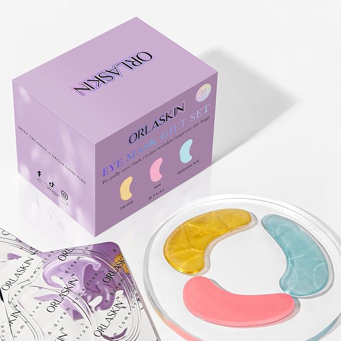 Eye Patches Under Eye Mask Skincare Hyaluronic Acid Under Eye Patches for Teen Girls Puffy Eyes and Dark Circles 24k Gold,Hyaluronic Acid,Rose,Eye Mask Pads Bag Treatment Skin Care(30Pairs)