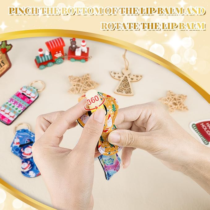 Chapstick Holder Keychain, Lip Balm Holder Sleeve Pouch with Clip On, Lip Gloss Lipstick Holder Keychain Gift for Friends Women Girls Boys and Man (Christmas Style, 6pcs)