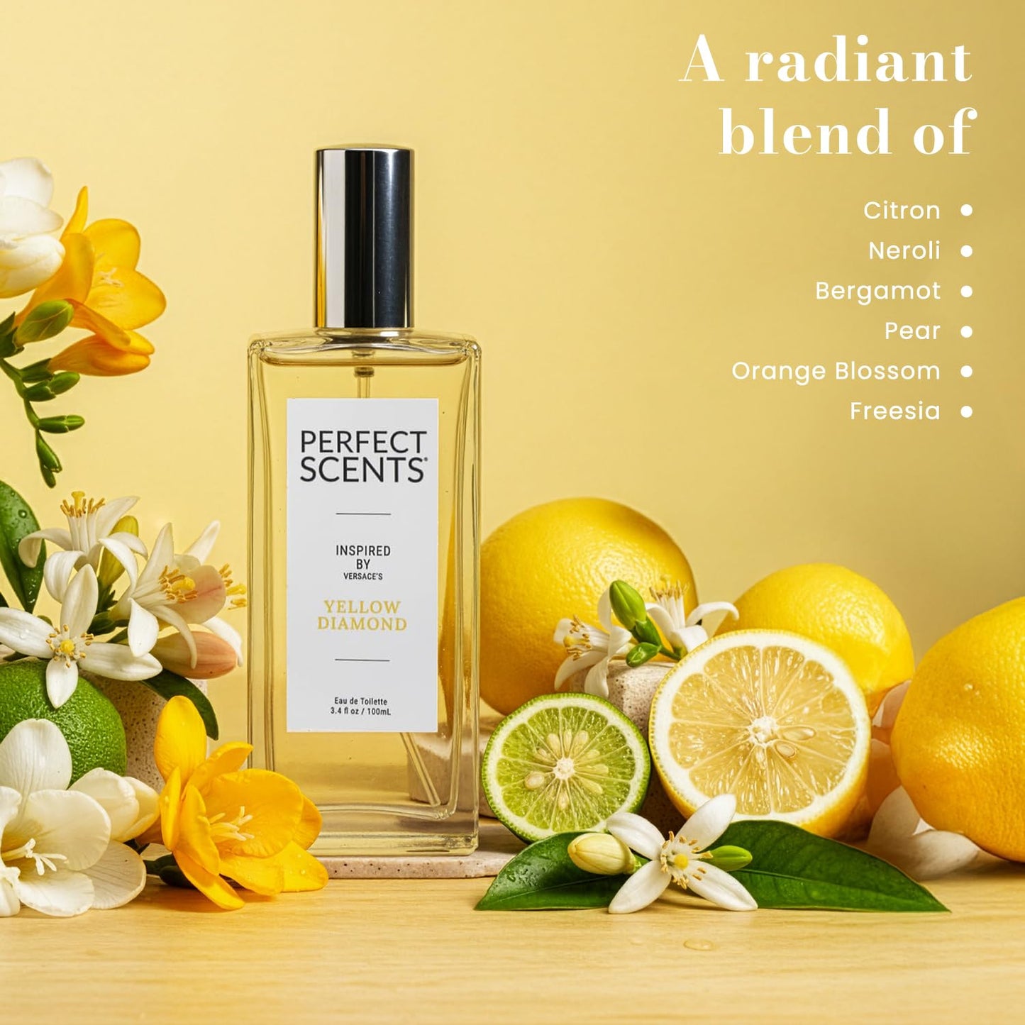 Perfect Scents Fragrances, Inspired by Versace’s Yellow Diamond, Women’s Eau de Toilette, CLEAN, Vegan, Paraben-Free, Phthalate-Free, Never Tested on Animals, 3.4 Fluid Ounces