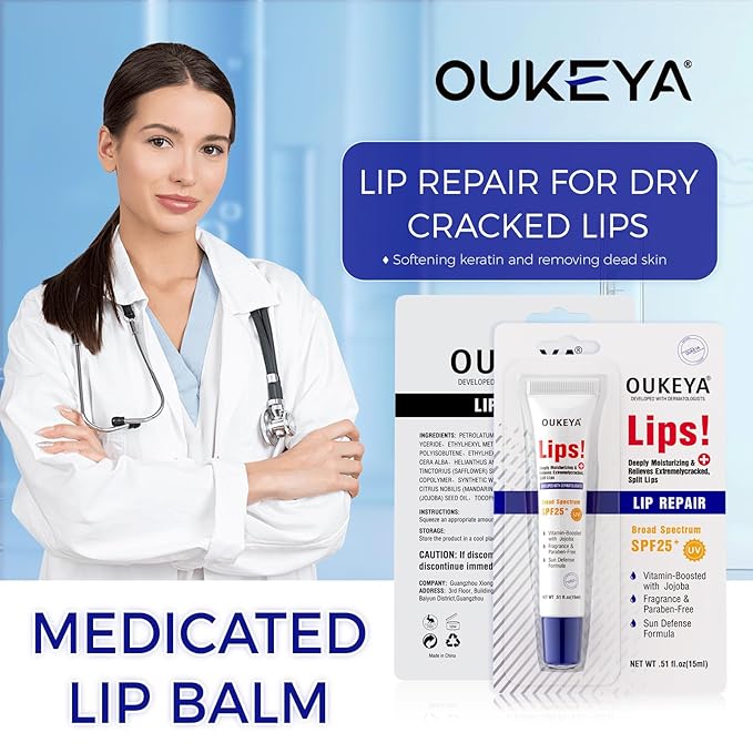 Medicated Lip Balm w/Organic & 100% Natural Ingredients, Squeeze Tube Lip Butter SPF 25+ Long-Lasting Moisturizing Overnight Lip Mask Gentle Exfoliation Extreme Dry Lips Treatment