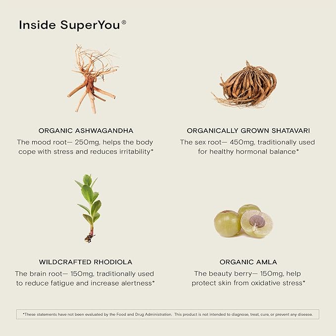 Moon Juice SuperYou Natural Calming Supplement 250mg Ashwagandha, 150mg Rhodiola, 450mg Shatavari 150mg Amla (60 Capsules)