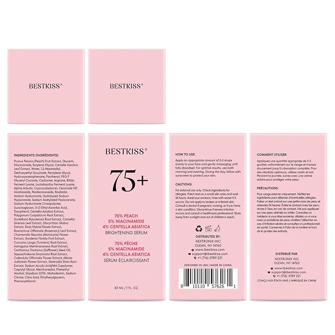 Dark Spot Remover for Face: 75% Peach + 5% Niacinamide + 4% Centella Asiatica Brightening Hydrating Face Serum with Ceramides Hyaluronic Acid - Vegan Paraben Fragrance Free Cruelty Free 30mL