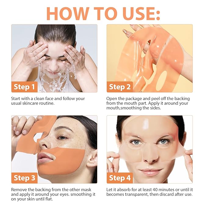 Turmeric Hydrogel Face Masks Skincare 4 Pack, Deep Hydrating Overnight Facial Mask Sheet, Hydro Jelly Masks for Facials Professional, Night Gel Wrapping masks Sheet for Women Skin Care