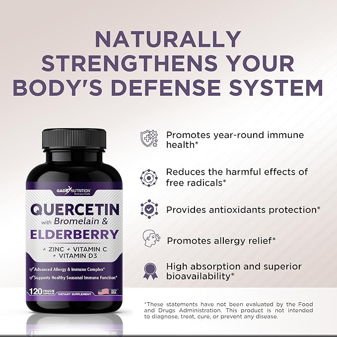 Quercetin with Vitamin C and Zinc 500mg - D3 - 6 in 1 Daily 6 Months