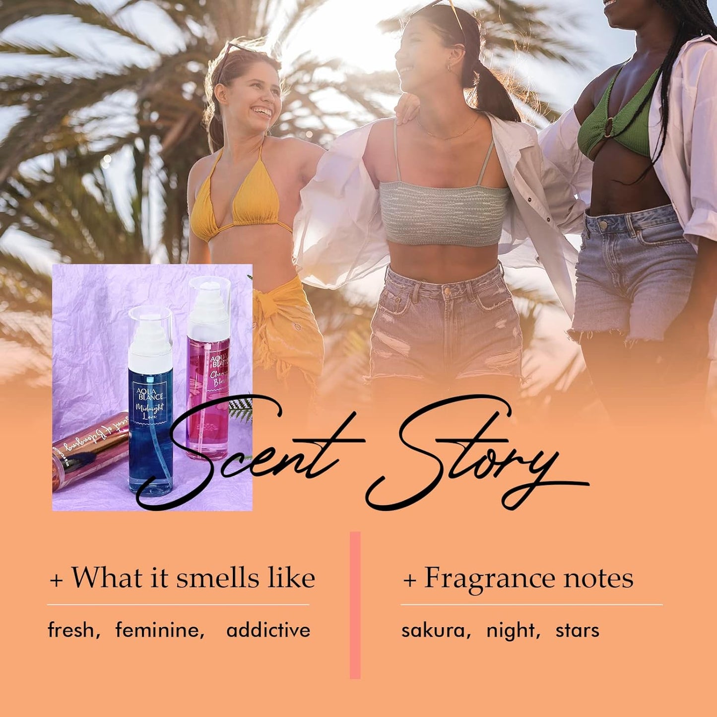 Body Spray for Women, Fragrance Mist Gift Set, Pack of 3, Each 3.4 Fl Oz, Total 10.2 Fl Oz, Cherry Blossoms, Stars, Night