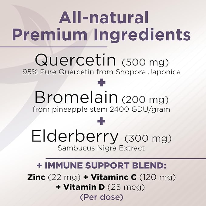 Quercetin with Vitamin C and Zinc 500mg - D3 - 6 in 1 Daily 6 Months