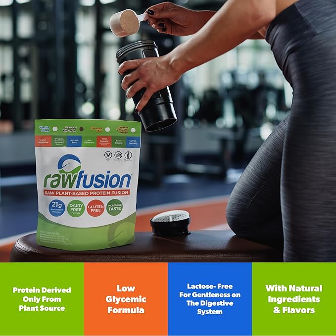 Rawfusion 4lbs- Raw Plant Based Protein Powder, Natural Chocolate - 21g of Protein, Vegan, Low Net Carbs, Gluten Free, Lactose Free, Soy Free, Non-GMO.