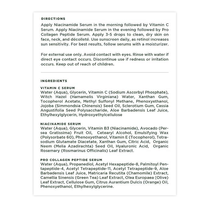 Tree of Life Beauty Skin Care Set, Brightening, Firming, Dry Face, Dermatologist Tested - Complete Hydration Trio, Vitamin C Serum, Niacinamide Serum, Pro Collagen Peptide Serum, 3 count of 1Fl oz