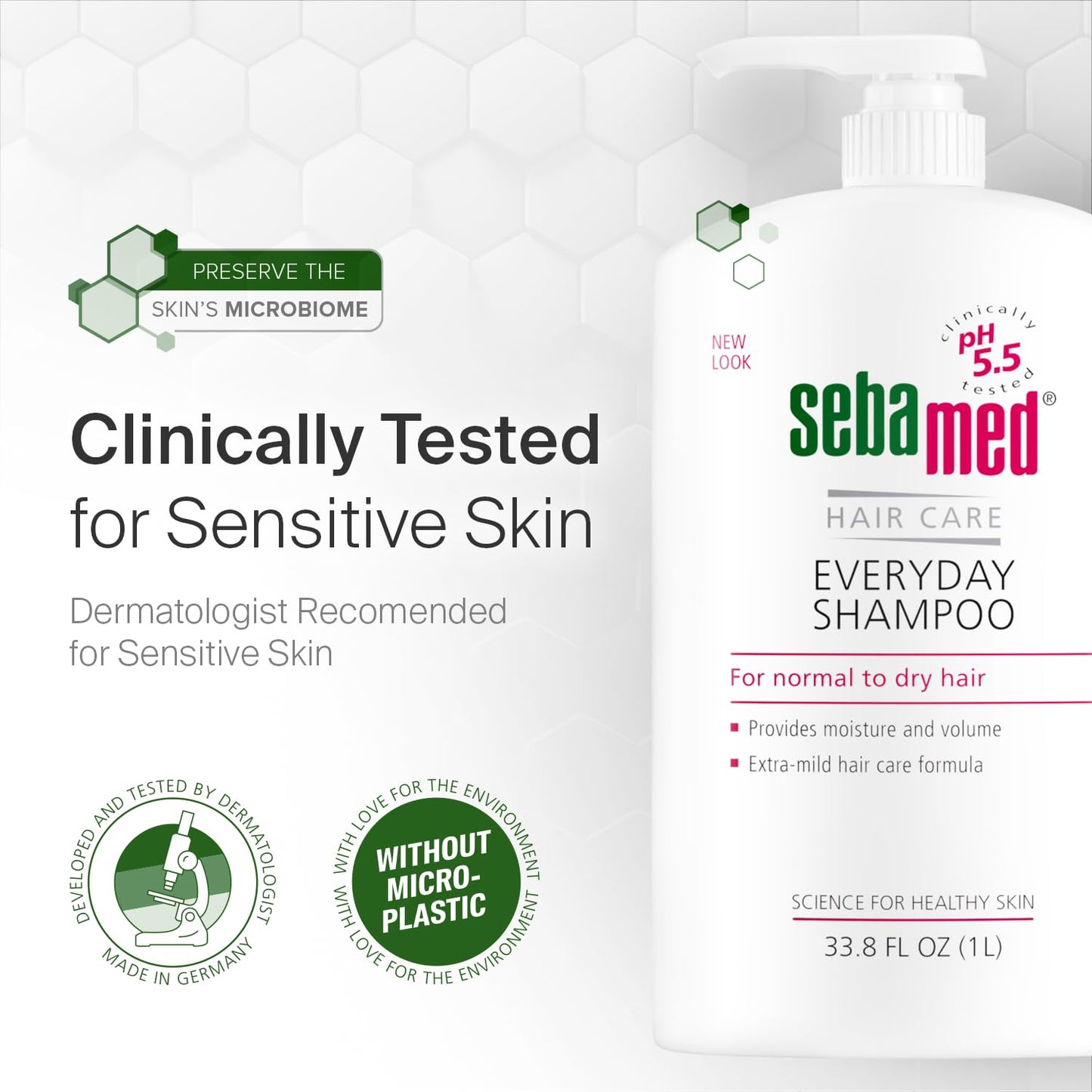 SEBAMED seba med Everyday Shampoo for All Hair Types and Sensitive Scalp 33.8 Fl. Oz (1L) Hypoallergenic Dermatologist Recommended pH 5.5 Soap and Alkali Free