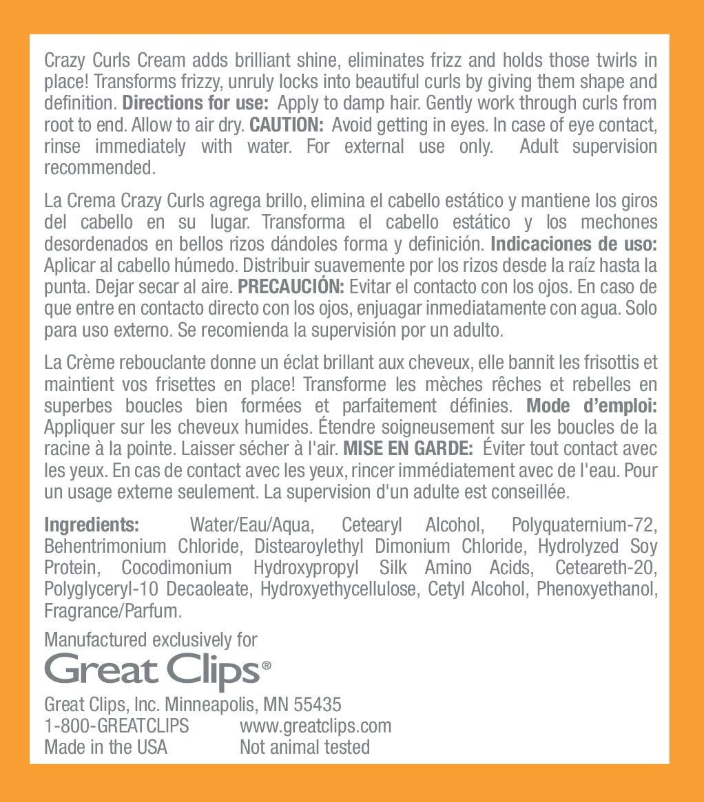 GREAT CLIPS Solutions Kid's Crazy Curls Cream, 8oz | Defines Curls & Smoothes Frizzy Hair | Recommended for Children Ages 4-10