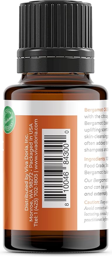 Viva Doria Bergamot Essential Oil, 100% Pure, Natural, Italian Bergamot Essential Oil, Undiluted, for Aromatherapy | Food Grade, 15 mL (0.5 Fluid Ounce)