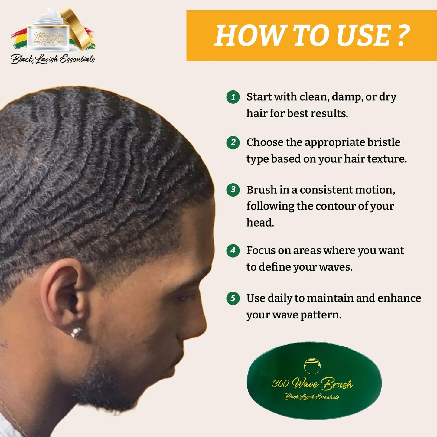 360 Wave Brush, Build Deeper Waves, Soft & Hard Boar Bristle Curved Brush, Black Lavish Essentials Signature (Emerald Green, Soft)