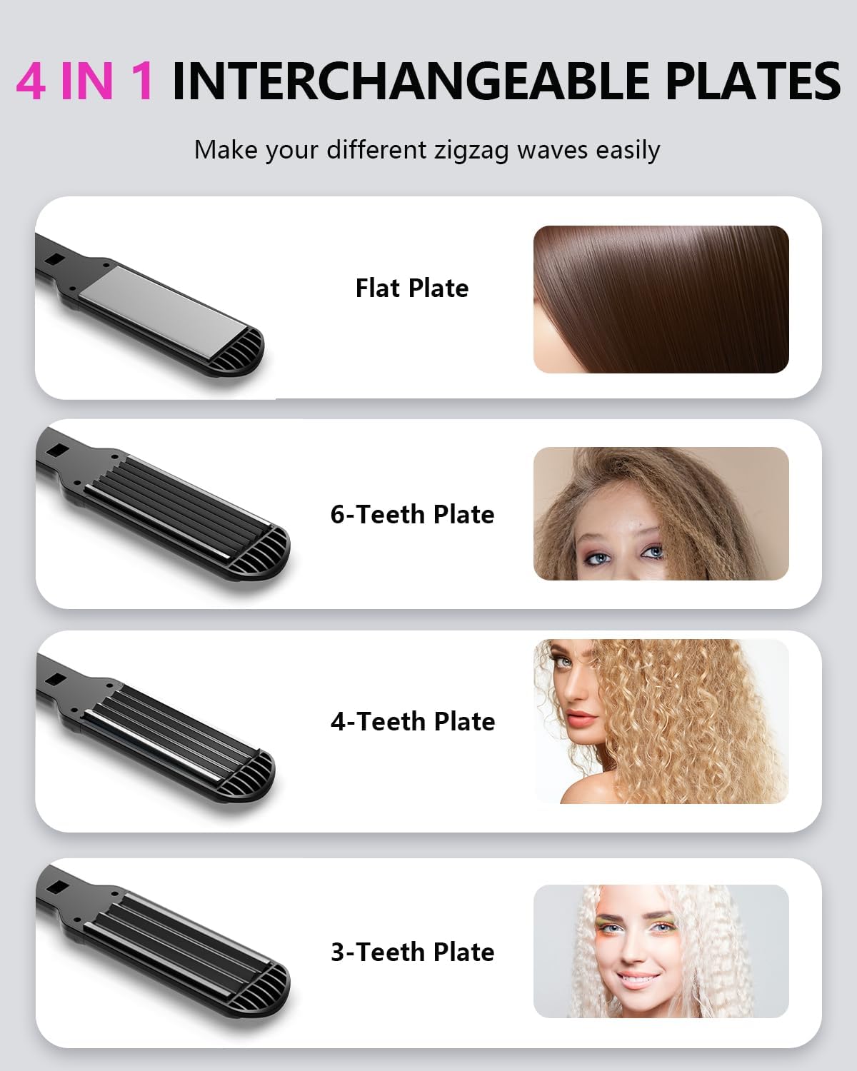 Hair Crimper Waver, Professional Hair Straightener Beach Waves Curling 4 Interchangeable Ceramic Plates, Hair Crimper Auto Temp Control Wide Plate Hairs Straightener & Styling Tool for All HairsTypes