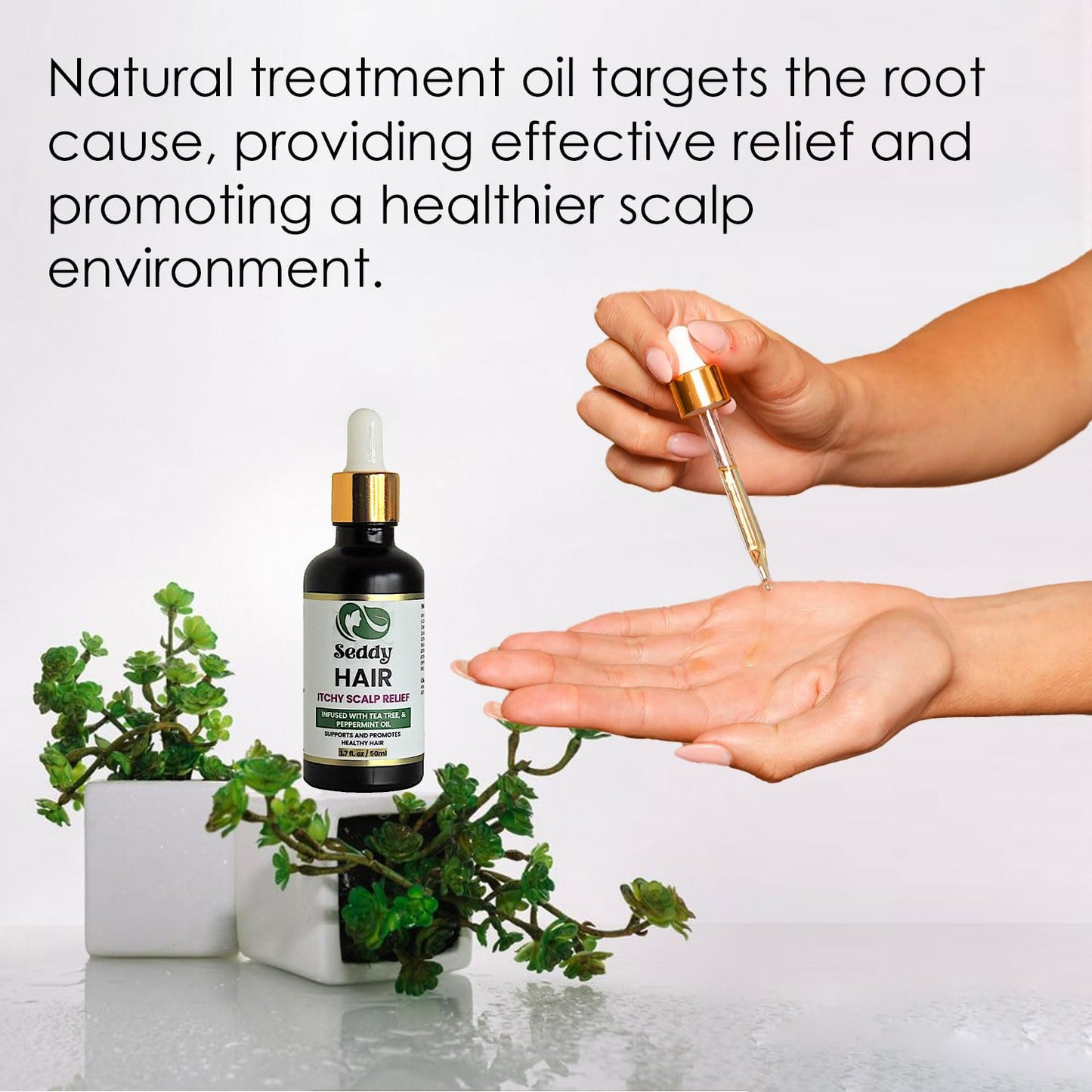 Seddy Itchy Scalp Relief Hair Oil - Scalp Treatment Oil, Instant Soothe, Anti Dandruff with Tea Tree & Peppermint Oil - Relieve Itchy, Dry Scalp - All Hair Types -For Men, Women, & Kids -1.7 Fl. Oz