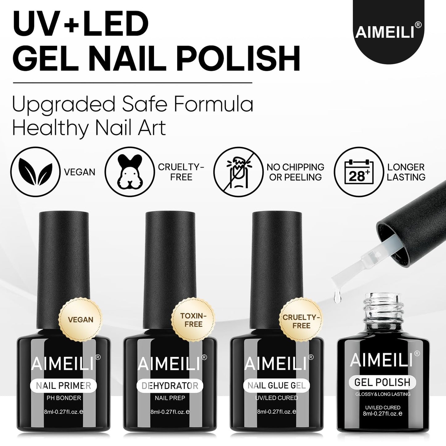 AIMEILI Nail Dehydrator Primer Nail Glue Blooming for Gel Nail Polish 4pcs, Cruelty Free, Vegan, U V LED Nail Art