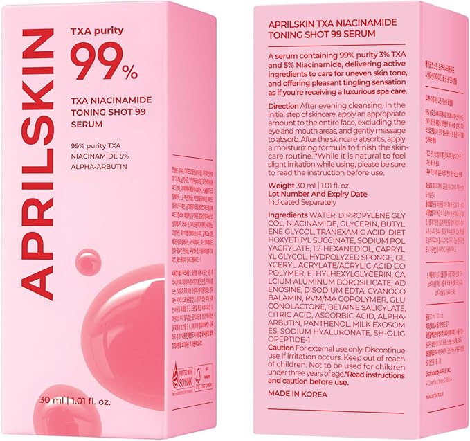 APRILSKIN TXA Niacinamide Toning Shot 99 Spicule Facial Serum|Skin Booster Serum|99% High-Purity Tranexamic Acid 3% + Niacinamide 5% for Uneven Skin Tone, Pore Care|Korean Skin Care|1.01 fl. oz.