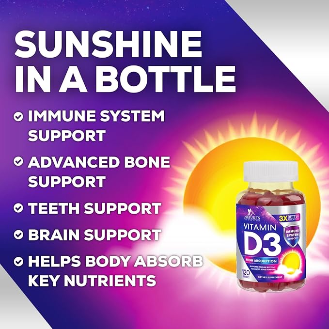 Vitamin D3 Gummy Vitamins Extra Strength 5000 IU (125 mcg) 120 Gummies