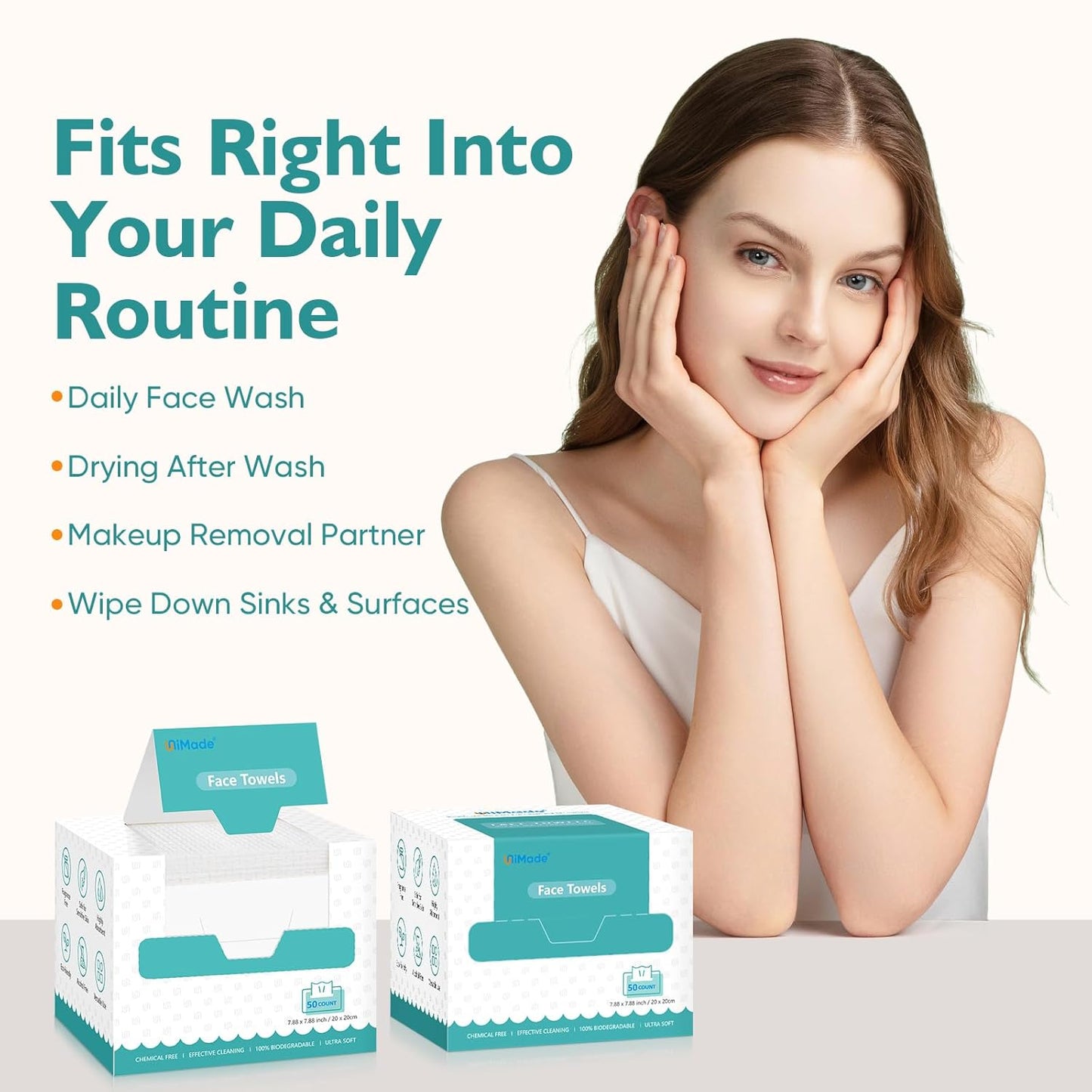 Face Towels, 100 Count Disposable Face Towelette for Washing Face, Skincare, Ultra Soft Facial Towel for Sensitive Skin, Lint-free Makeup Remover Dry Wipes - 2 Box