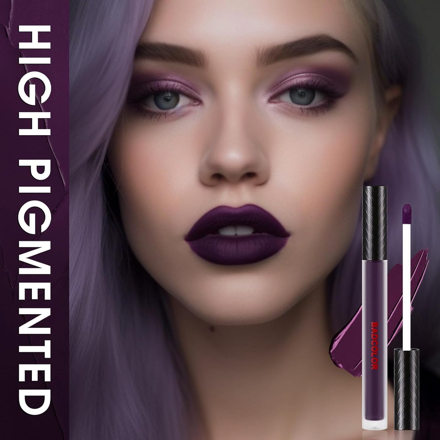 BADCOLOR 3 Colors Matte Liquid Lipstick Set, Black Blue Purple Halloween Makeup, High Impact Long Lasting Lip Stain Velvet Nonstick Cup Smudge Proof & Waterproof Lip Gloss Set