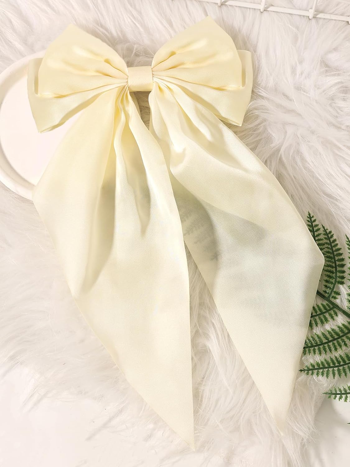 Furling Pompoms Hair Bows for Women Girls, 3pcs Big Bow Hair Clips Ribbon Hair Bow Ponytail Accessories, Holiday Party Birthday (Beige Black Hot Pink)