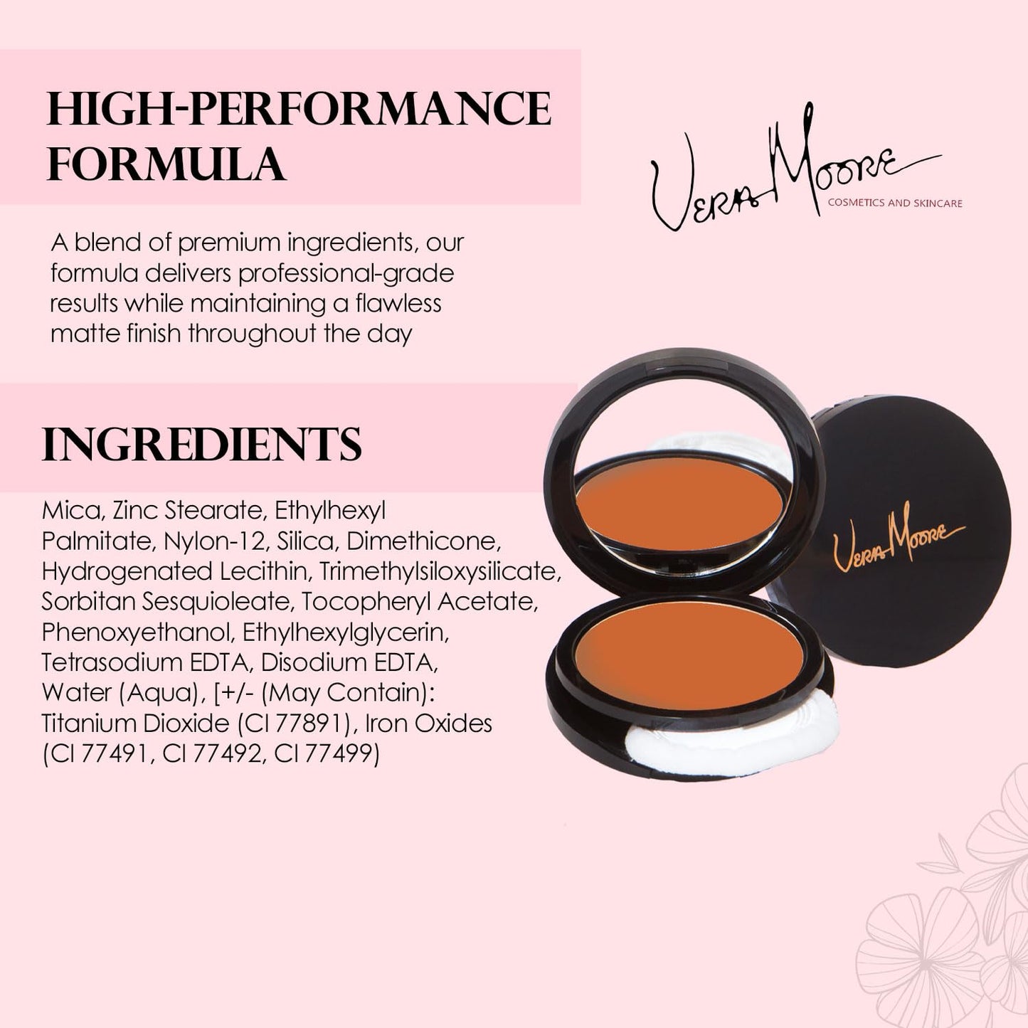 Vera Moore Matte Pressed Powder, Makeup Setting Compact Powder, Face Powder for Full Coverage with Flawless Finish, Shine, Matte Finish for All Skin Types (Classy Brown, 12.5g)
