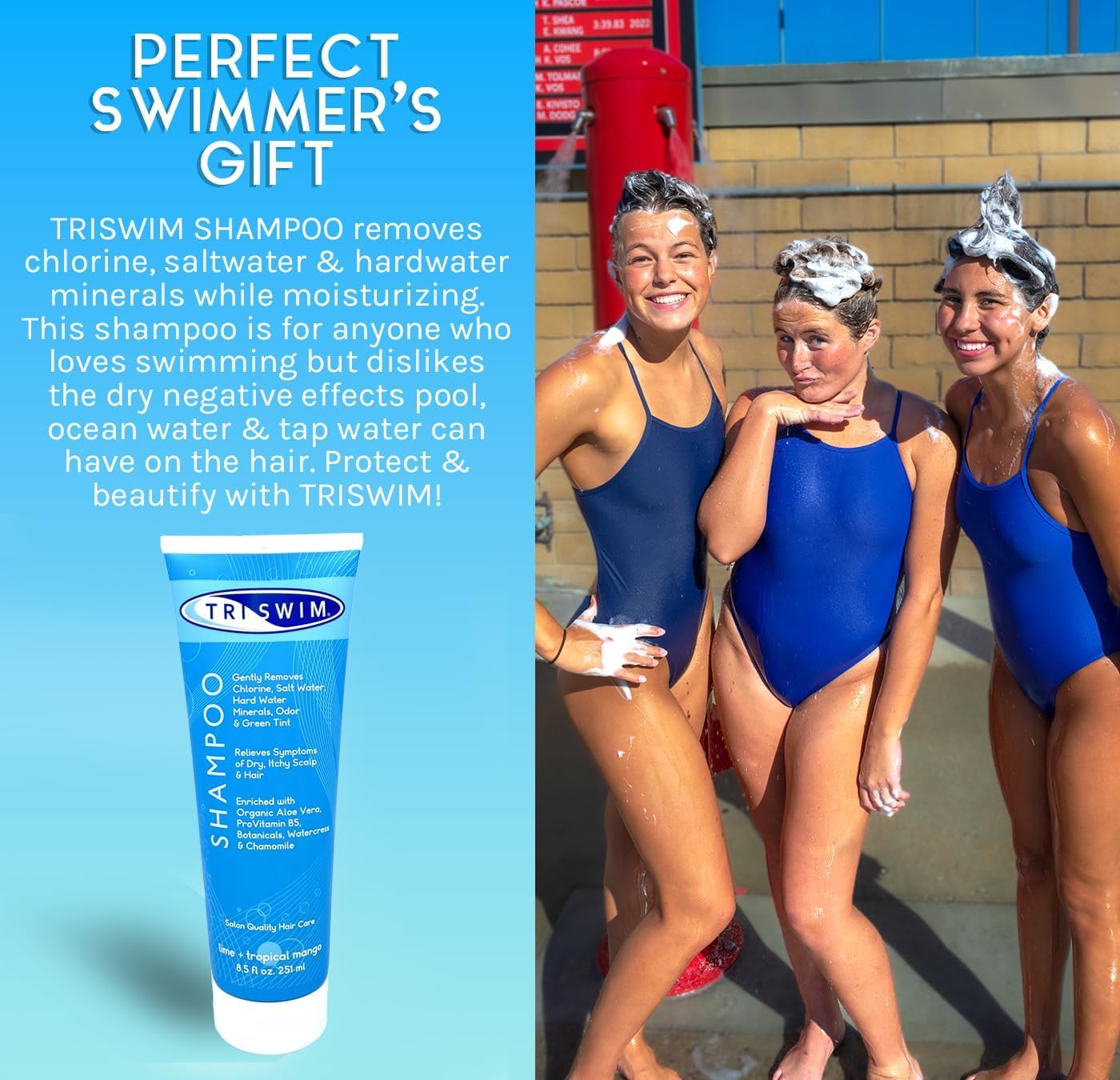 TRISWIM Chlorine Removal Shampoo 8.5 Fl Oz | Gently Removes Chlorine, Salt Water, and Hard Water Buildup | Relieves Dry and Itchy Scalp | Enriched with Organic Aloe Vera and Botanicals | Pack of 2