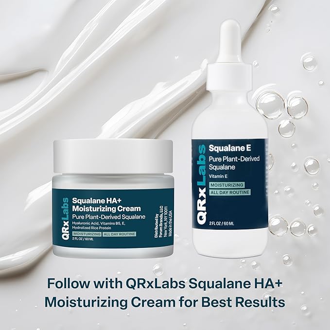 QRxLabs Pure Plant-Based Squalane Oil with Vitamin E (2 oz) - Organic ECOCERT/USDA Certified Squalane from Sugarcane - Moisturizer for Face, Body, Skin & Hair