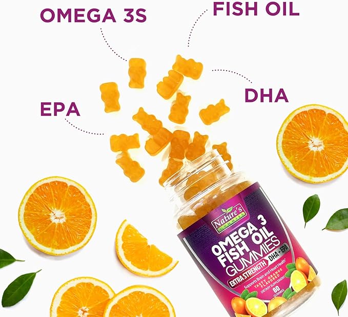 Omega 3 Fish Oil Gummies, Extra 3s DHA 60 Gummies