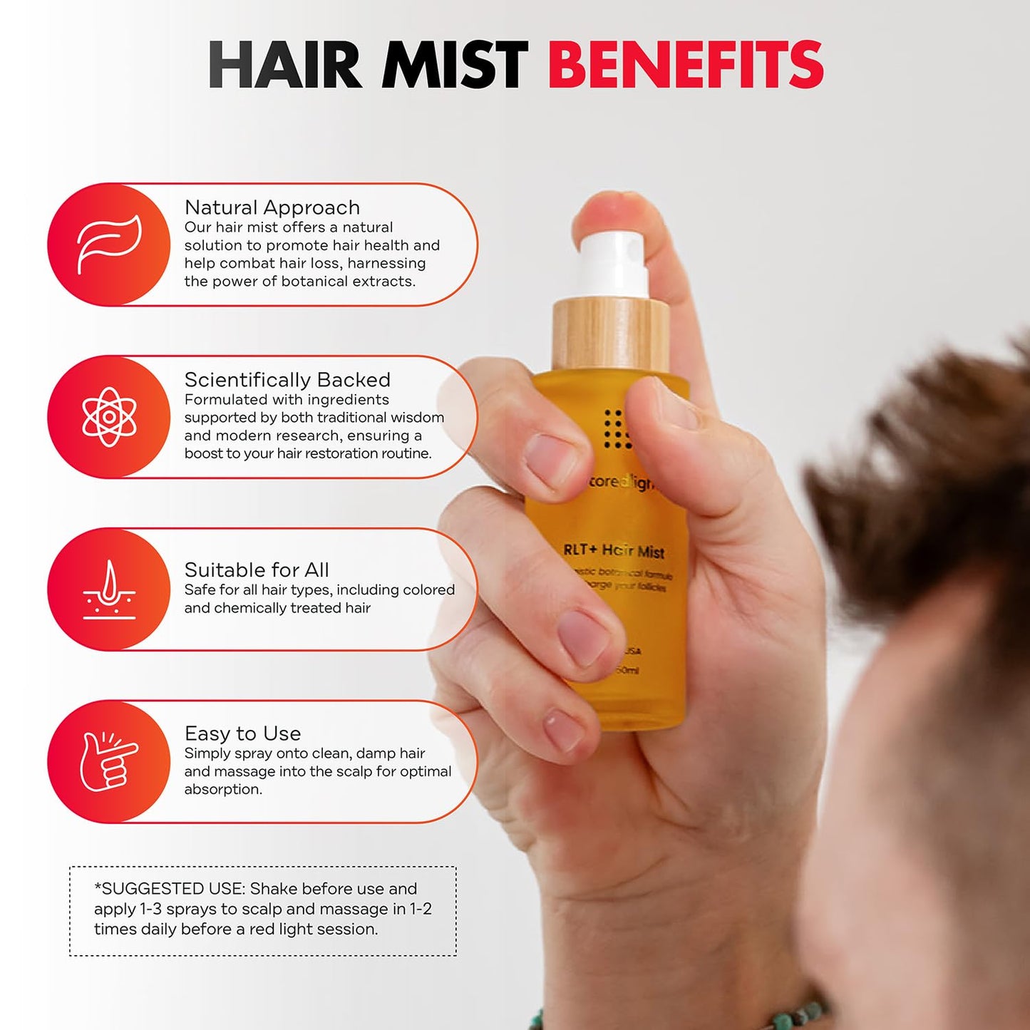 Mito Red Light RLT+ Hair Mist: Red Light Therapy Spray for Hair - Red Light Hair Therapy Mist - Boosts Hair Health with Natural Ingredients - All Hair Types - 1.7 fl oz