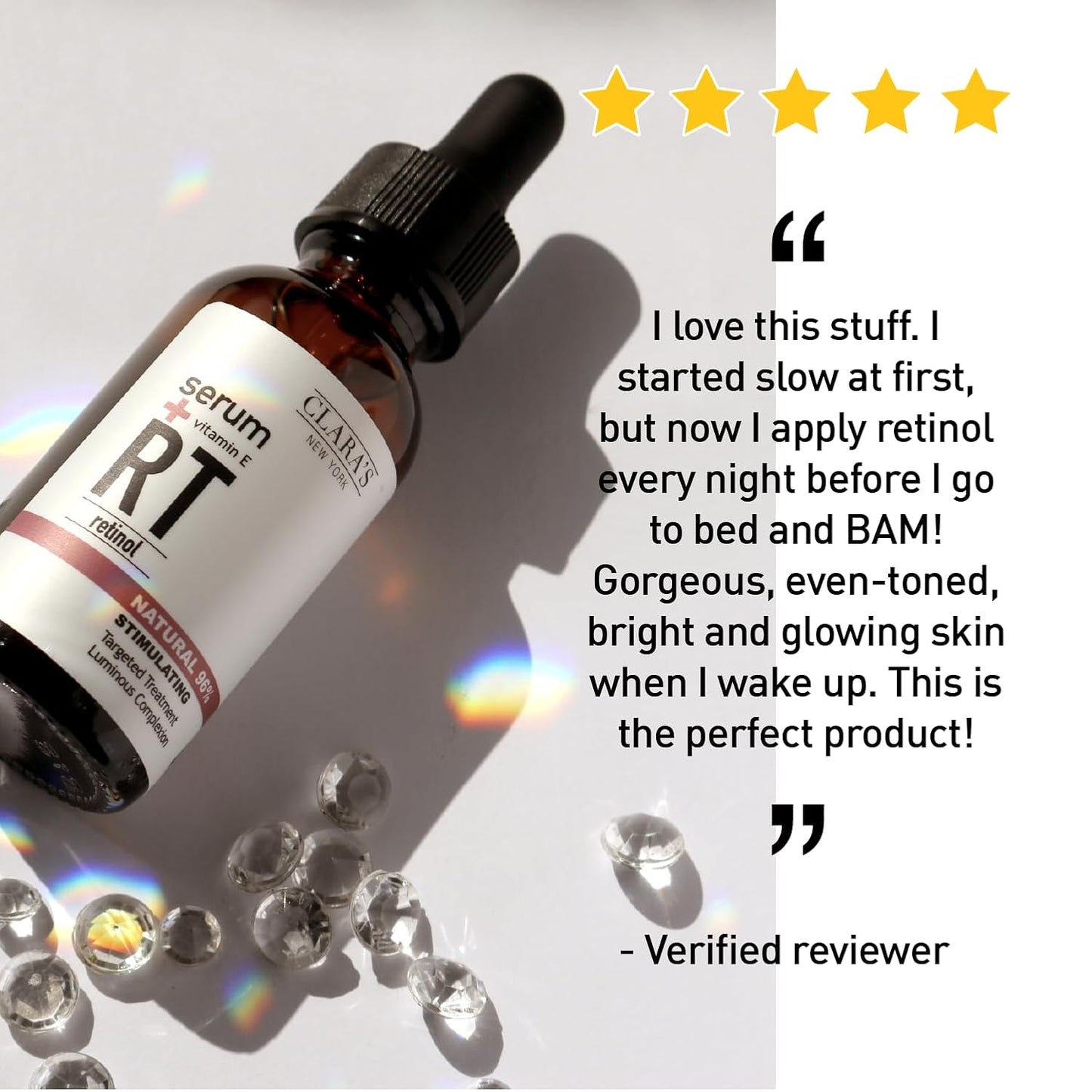 CLARA'S NEW YORK Glycolic Acid Facial Serum with Vitamin E for Exfoliating Smoothing Glowing Face Skin - Made in USA 30ml (1Fl/Oz) (Retinol)