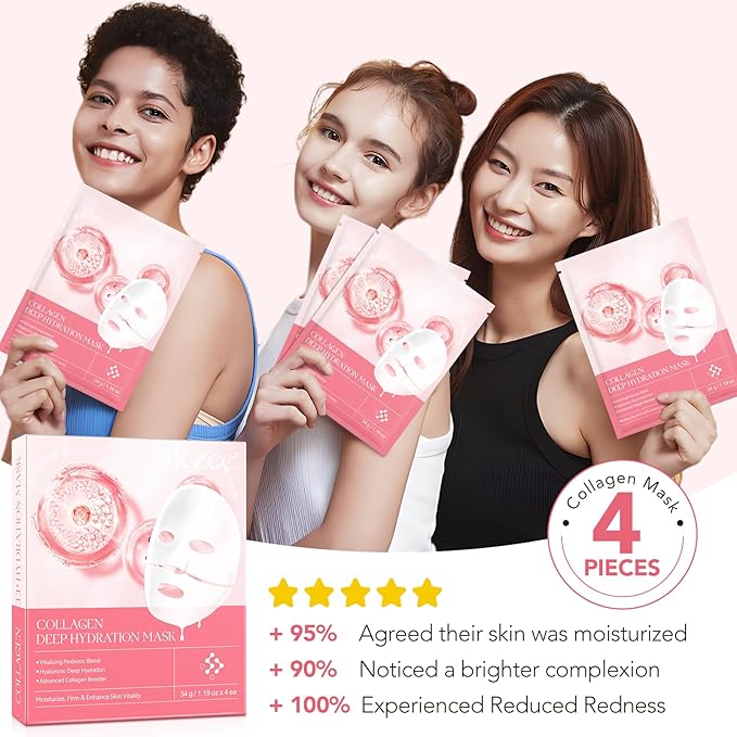 Collagen Face Mask, Hydrating Overnight Hydrogel Mask, Elasticity Improvement, Firming, Moisturizing-8 Pack