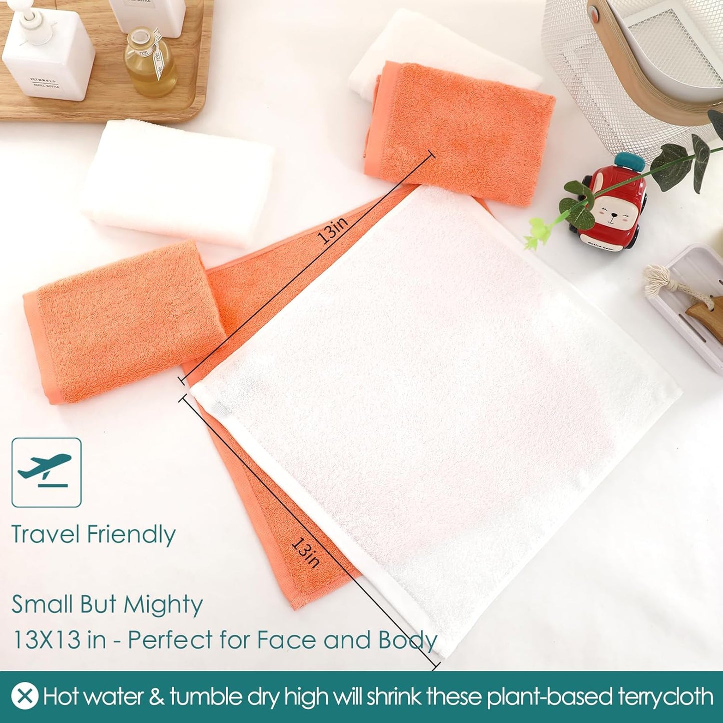 Wash Cloths 6 Pack, Super Soft and Gentle Face Towels on Sensitive Skin, 13x13 inch Large Bath Washcloths for Face and Body, Reusable Makeup Remover Eraser, Easy to Rinse White Facial Cleaning Cloths