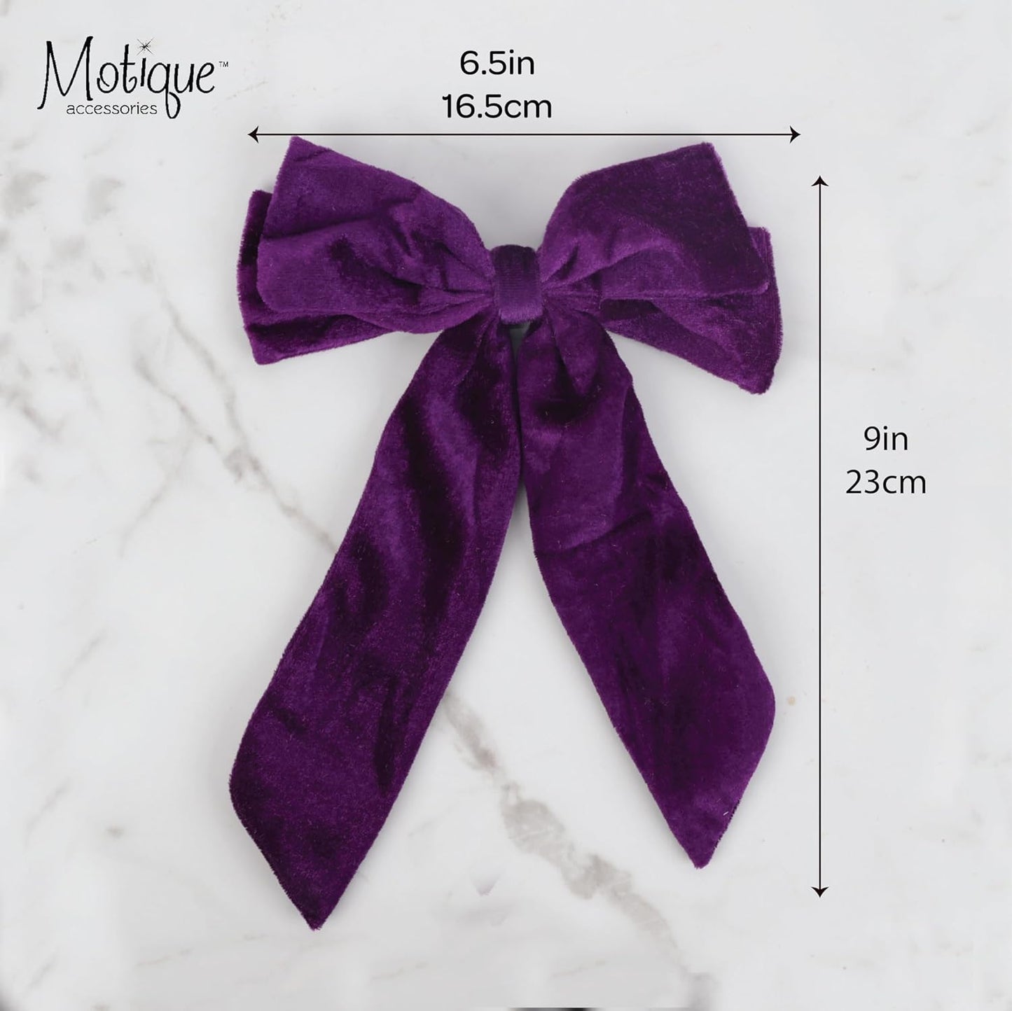 Velour Bow Clip, 6.5 Inch (Purple)