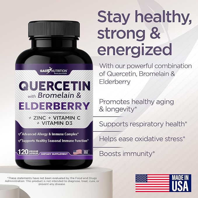 Quercetin with Vitamin C and Zinc 500mg - D3 - 6 in 1 Daily 6 Months