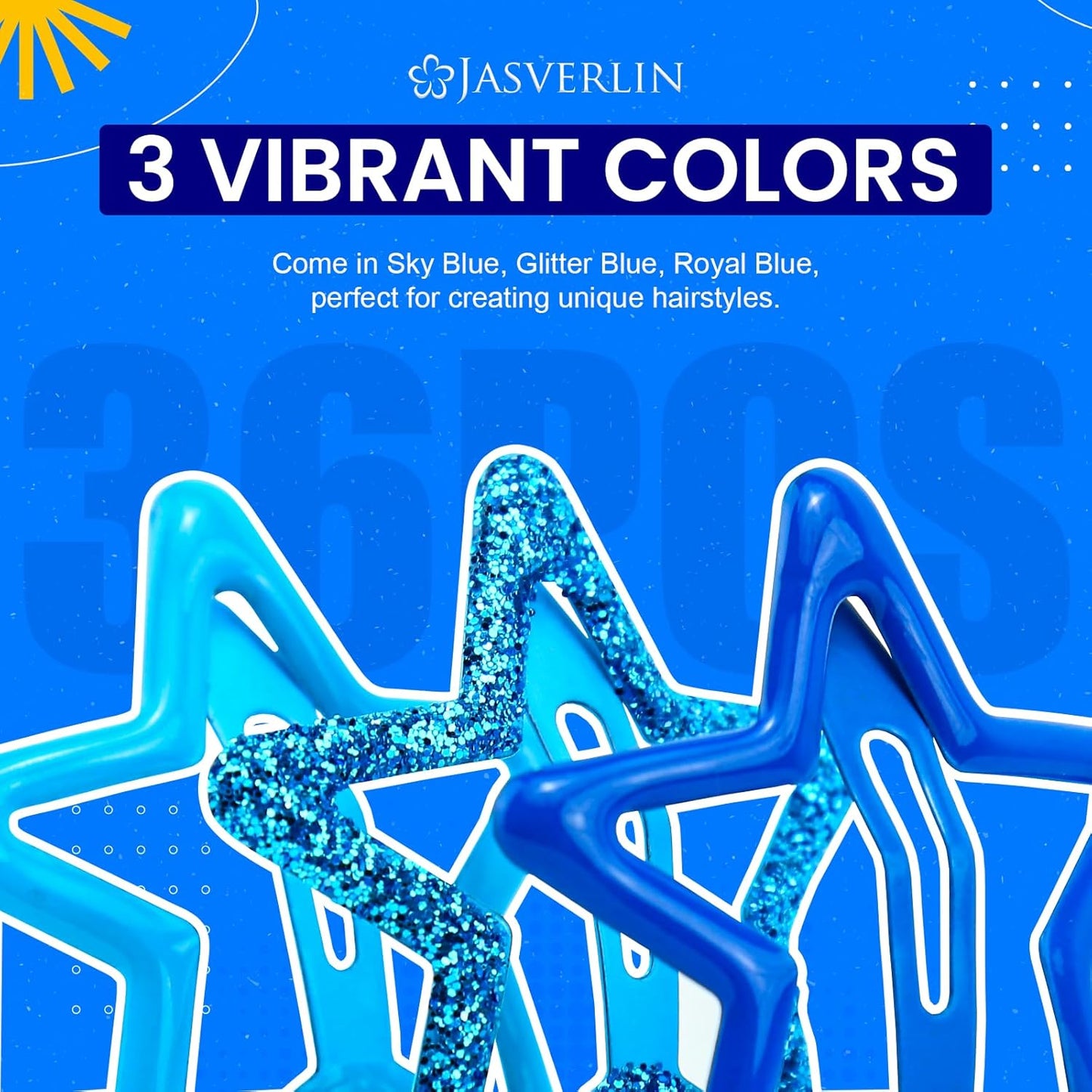 Star Hair Clips for Girls, 36 pcs Cute Accessories Kawaii Metal Snap Hairclips for Women Kids, Colorful Y2k Aesthetic Glitter Stars Barrettes Assorted Size (Blue)