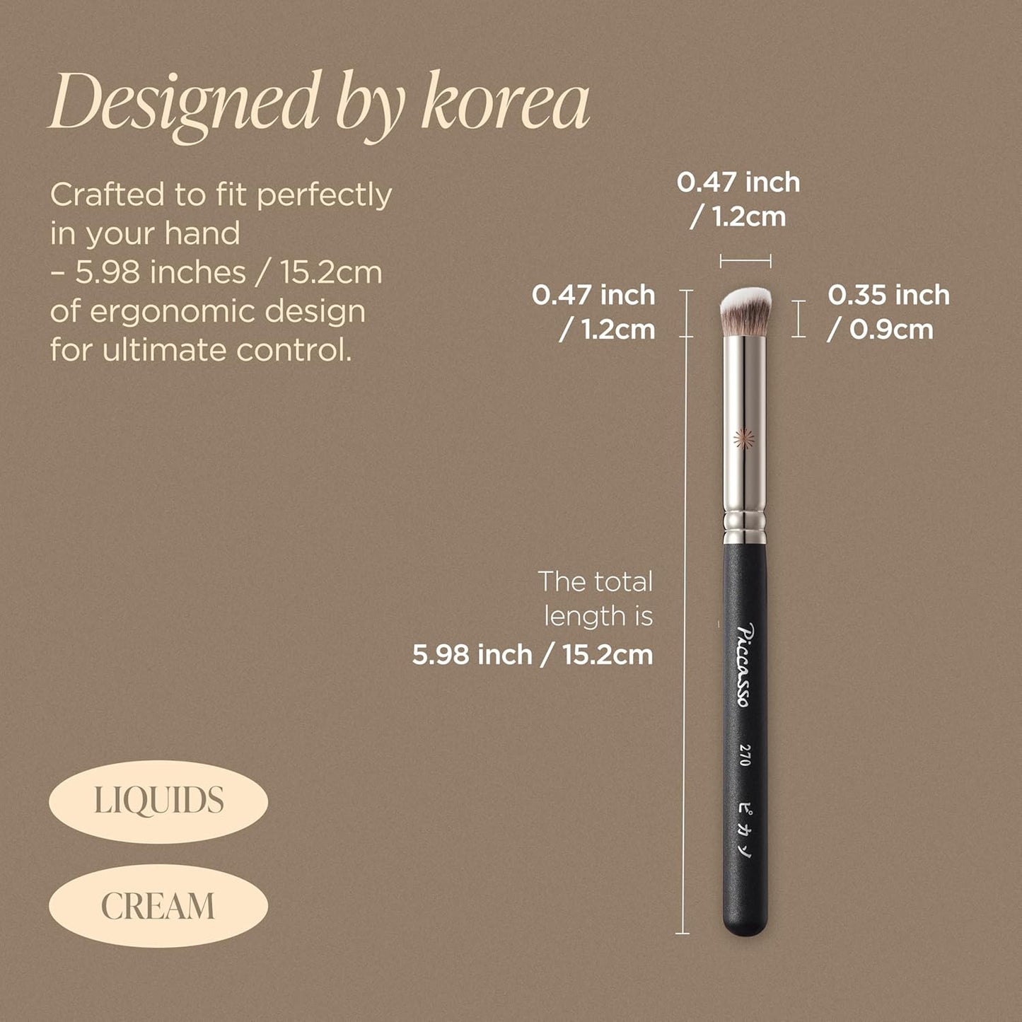 Piccasso 270 Concealer Brush – Large Angled Brush for Face Makeup, Under Eye Concealer, and Liquid Blush, Soft Bristles for Cream and Liquid Products, Korean Makeup Brush for Pore Coverage