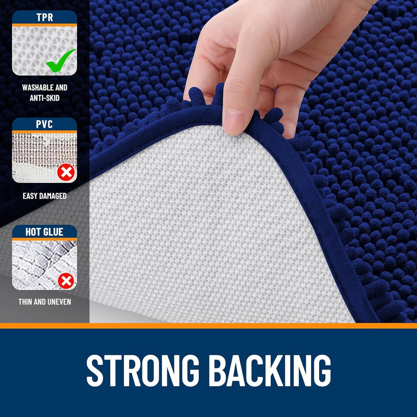 OLANLY Toilet Rugs U-Shaped 20x20, Extra Soft Absorbent Chenille Contour Bathroom Rugs for Toilet, Dry Quickly, Machine Washable, Non-Slip Bath Mat, Navy