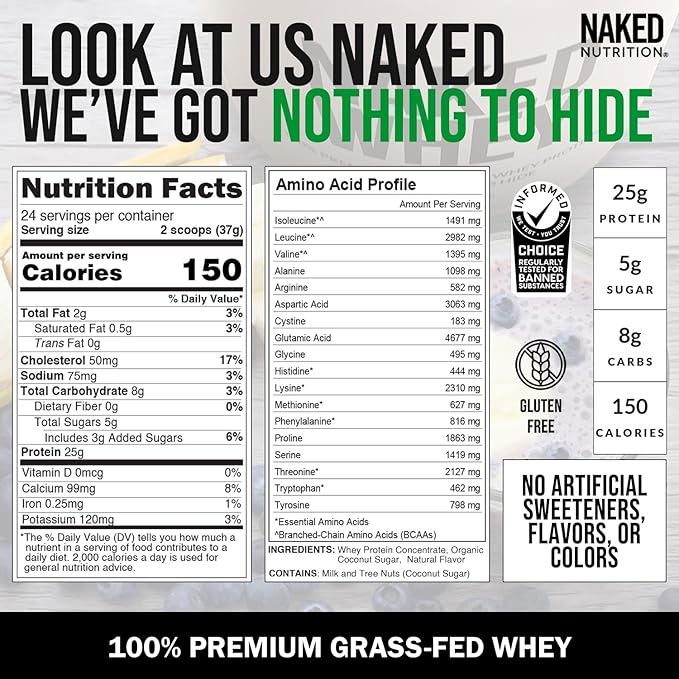 NAKED Whey Vanilla Protein Powder 3 Ingredients 24 Servings