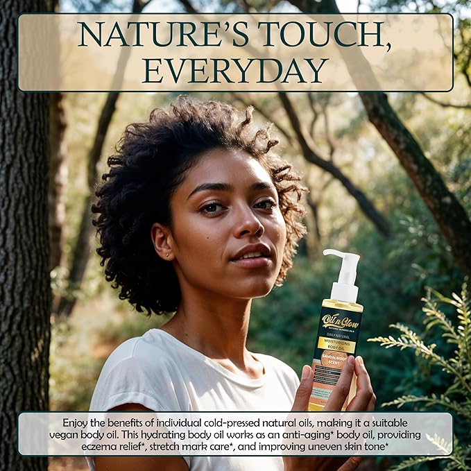 100% Pure Natural Hydrating Body Oil After Shower with Vitamin E, Coconut, Jojoba, Olive, Almond - Moisturizing Oil For Dry Skin, Non-Greasy Body Oils - Sandalwood Scent, 5.07 fl oz