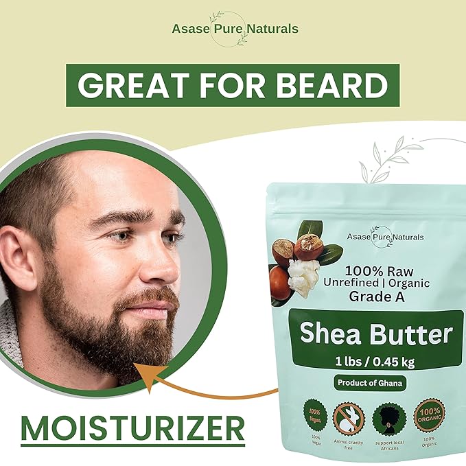 Asase Pure Naturals, Shea butter, 1 lbs, Raw, Unrefined, Grade A, Hand made, Ivory, Ghana Africa, Great for Hair, Skin, Nourish and moisturize, Body butter
