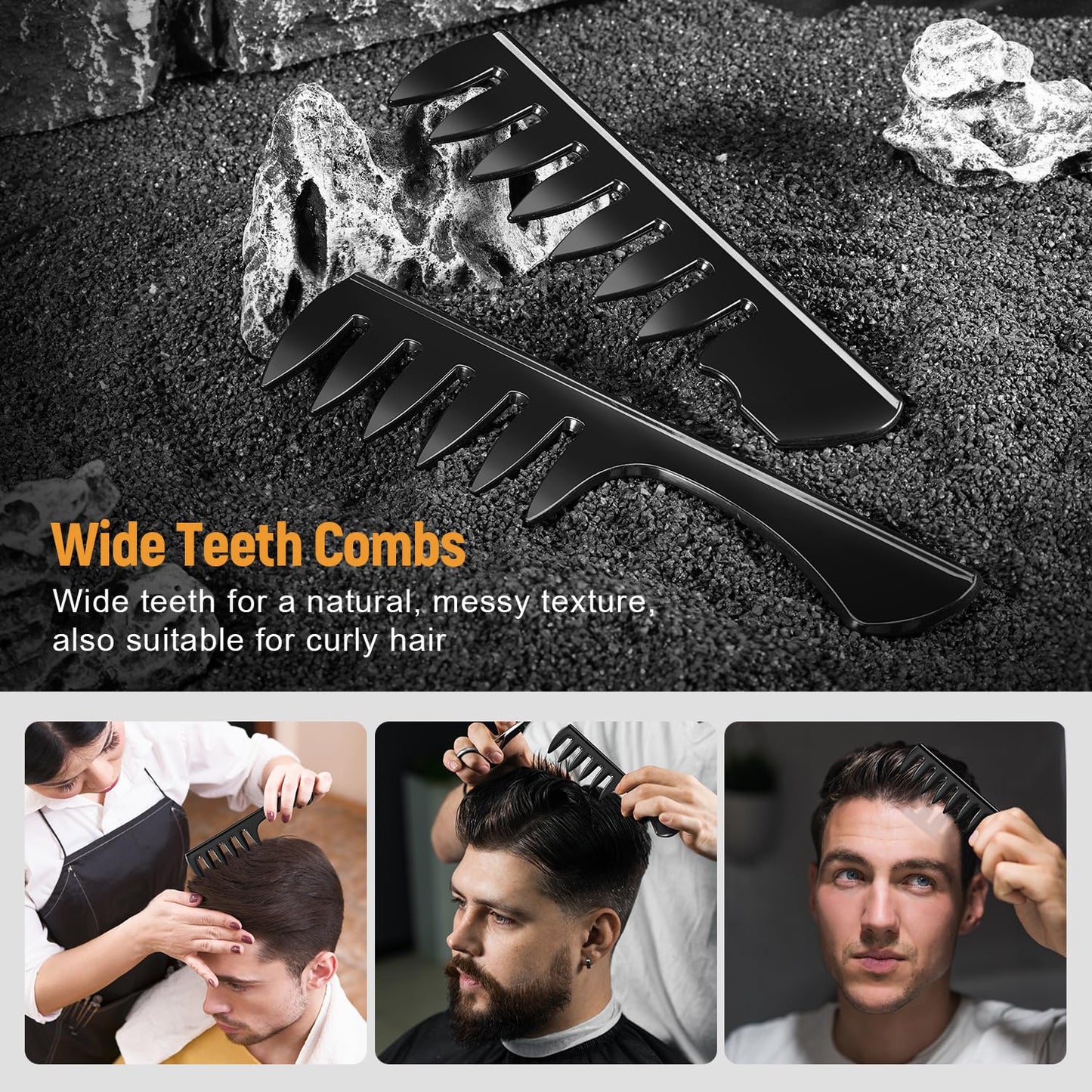 Men's Hair Styling Combs and Brush Set - Roller Brush for Adding Volume, Pompadour, Slicked-back, Fauxhawk, Undercut Styling Combs