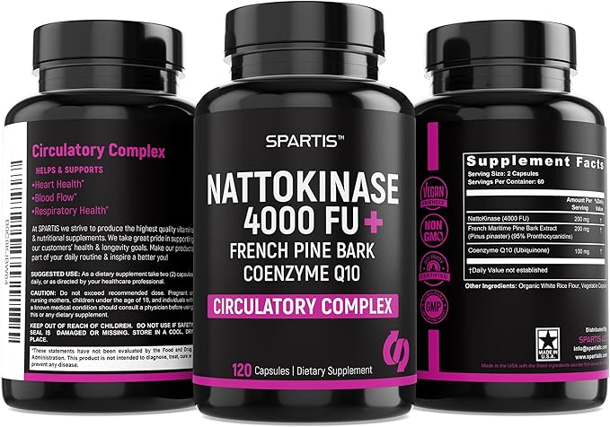 Nattokinase Supplement 4000 FU CoQ10 100mg 200mg with 1 at 120-Caps)