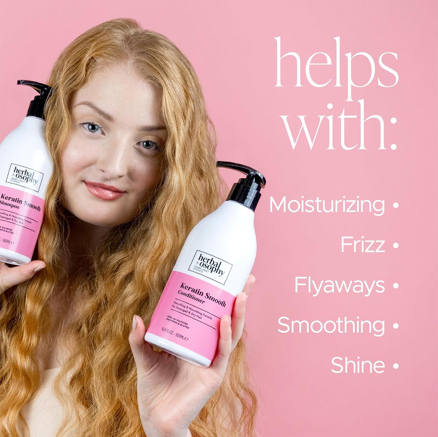 Herbalosophy Keratin Shampoo & Conditioner Set, Nourishing & Moisturizing Formula for Damaged & Dry Hair, Highly Hydrate & Repair for Color Treated Hair, Sulfate,Parabens & Gluten Free, 2 x 16.9 Fl Oz