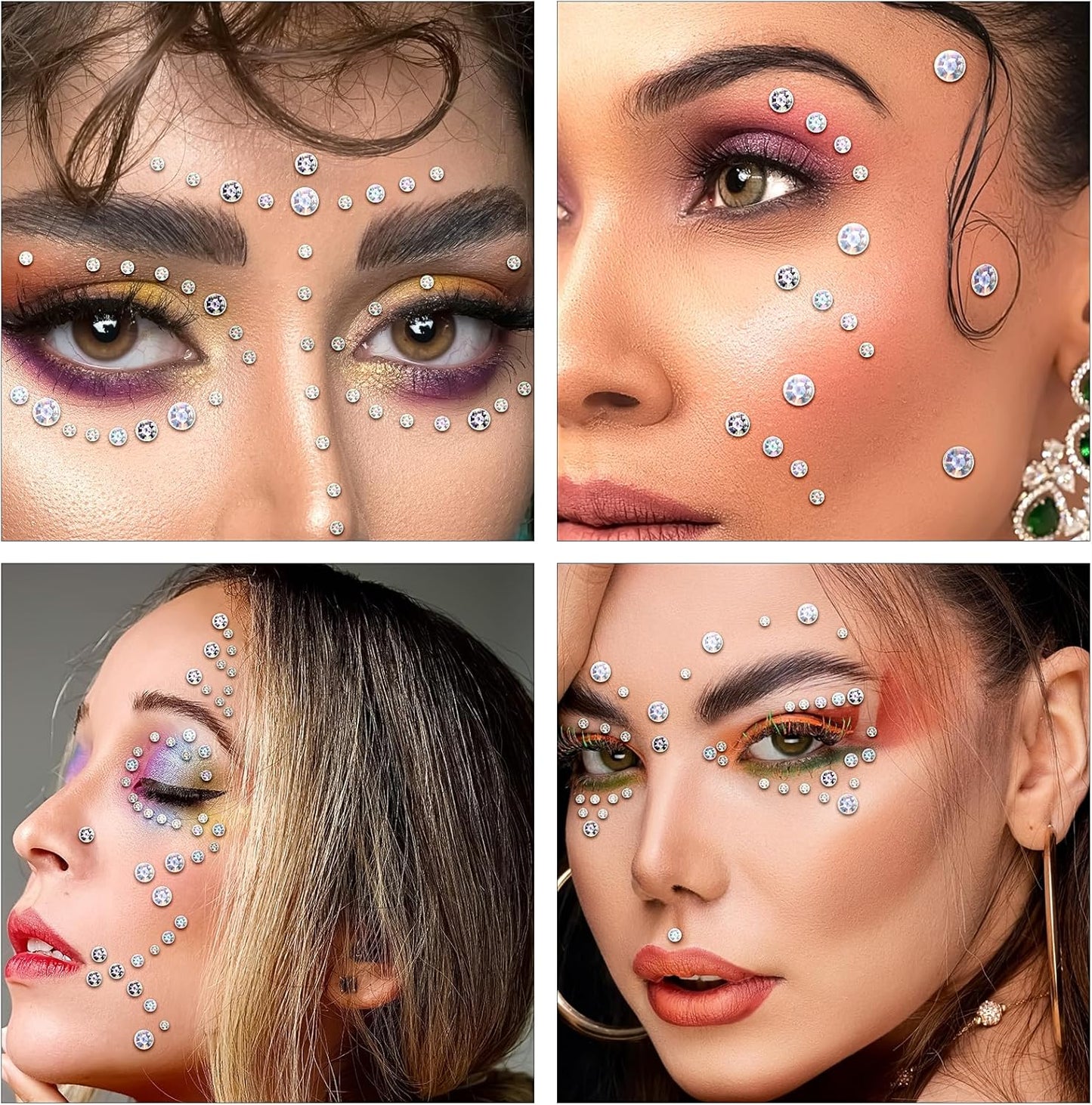 591pcs Face Gems Hair Gems Pearls, Self-Adhesive Face Jewels Eye Rhinestones 3/4/5/6/8 mm Face Gem Stick on, Halloween Makeup Gems Rave Accessories for Face Eyes Body Makeup (21.Laser Clear)