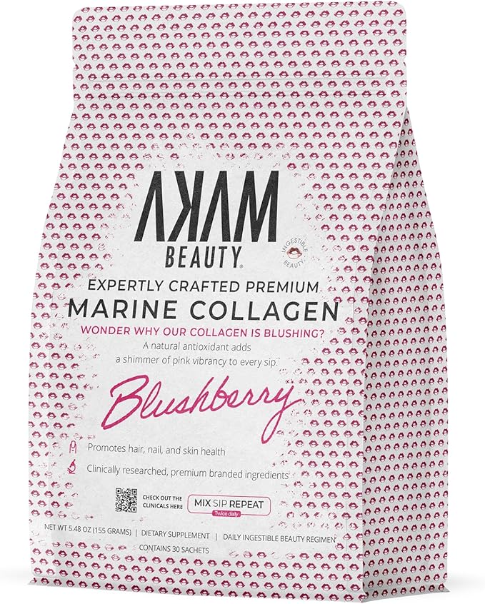 Marine Collagen Peptides Powder – 30-Count Pouch (Blushberry) – Wild-Caught, Hydrolyzed Type I – Hair, Skin, Nails & Joint Support – Ingestible Beauty® by Akam
