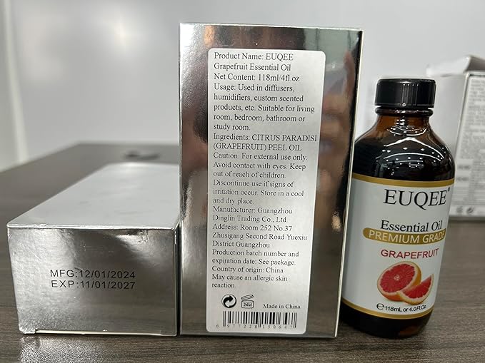 Grapefruit Essential Oil 118mL Pure Grapefruit Oil, Large Capacity Essential Oil with Glass Dropper for Diffuser, Aromatheraphy, DIY Soap (4fl.oz)